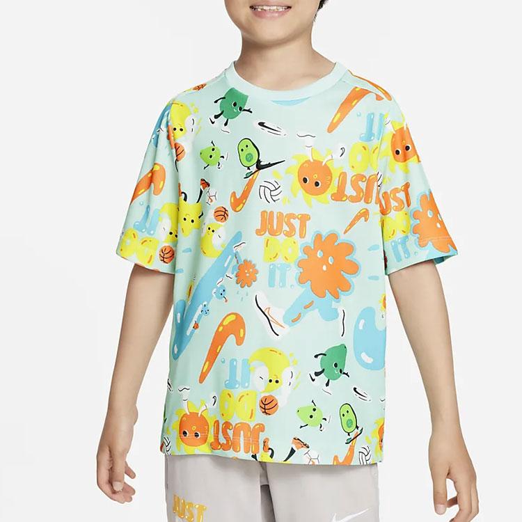 Nike SS23 Full Print Round Neck Pullover Short Sleeve T-Shirt Kids Tops White FQ0705-100