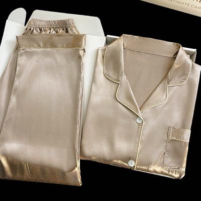 İlkbahar Kadın Buz İpek Pijama Loungewear Set Lüks Niş Hafif Lüks Pijama Kadın Yüksek Kaliteli Loungewear Uzun Kollu