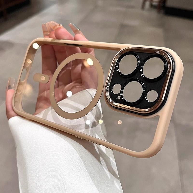 For iPhone 15 16 Pro Max Luxury Magsafe Magnetic Color Frame Transparent  Phone Case For iPhone 12 13 14 Plus Protective Cover