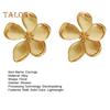1 Pair Women Earrings 3D Flower Shape Retro Matt Golden Plate Solid Color Floral Stud Earrings Prom Dating Party Ear Jewelry