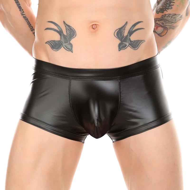 1Pc Trunks Shorts Panties Underwear G-string Men Boxer Black Briefs Open Hip Faux Leather Sexy Open Butt Breathable