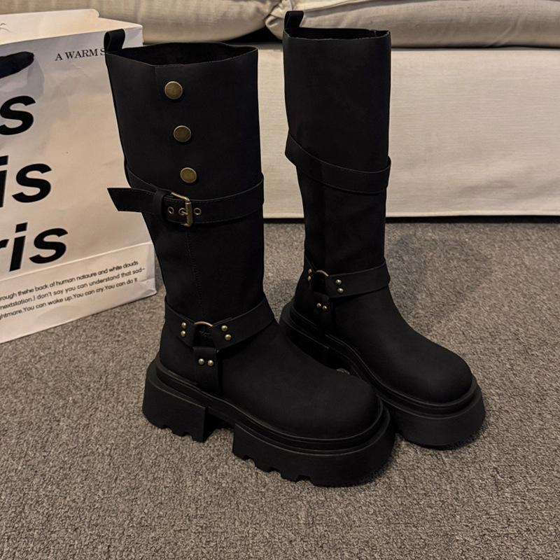 

Retro two-wear thick-soled knight boots women s new small tall and thin boots 35 чёрный