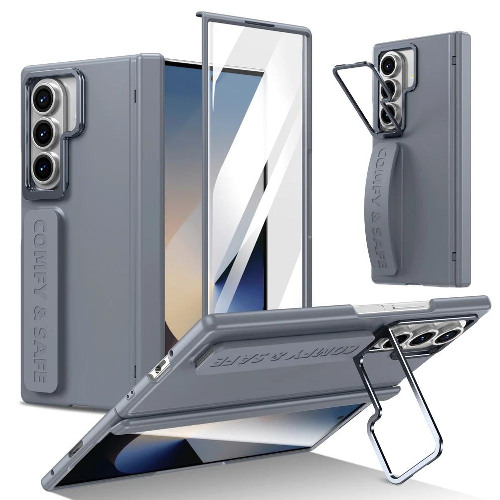 Busine Sle Multifunctional Lens Holder with Wristband Tempered Glass Film Case for Samsung Galaxy Z Fold 7 6 5 4 3 Protect Cover
