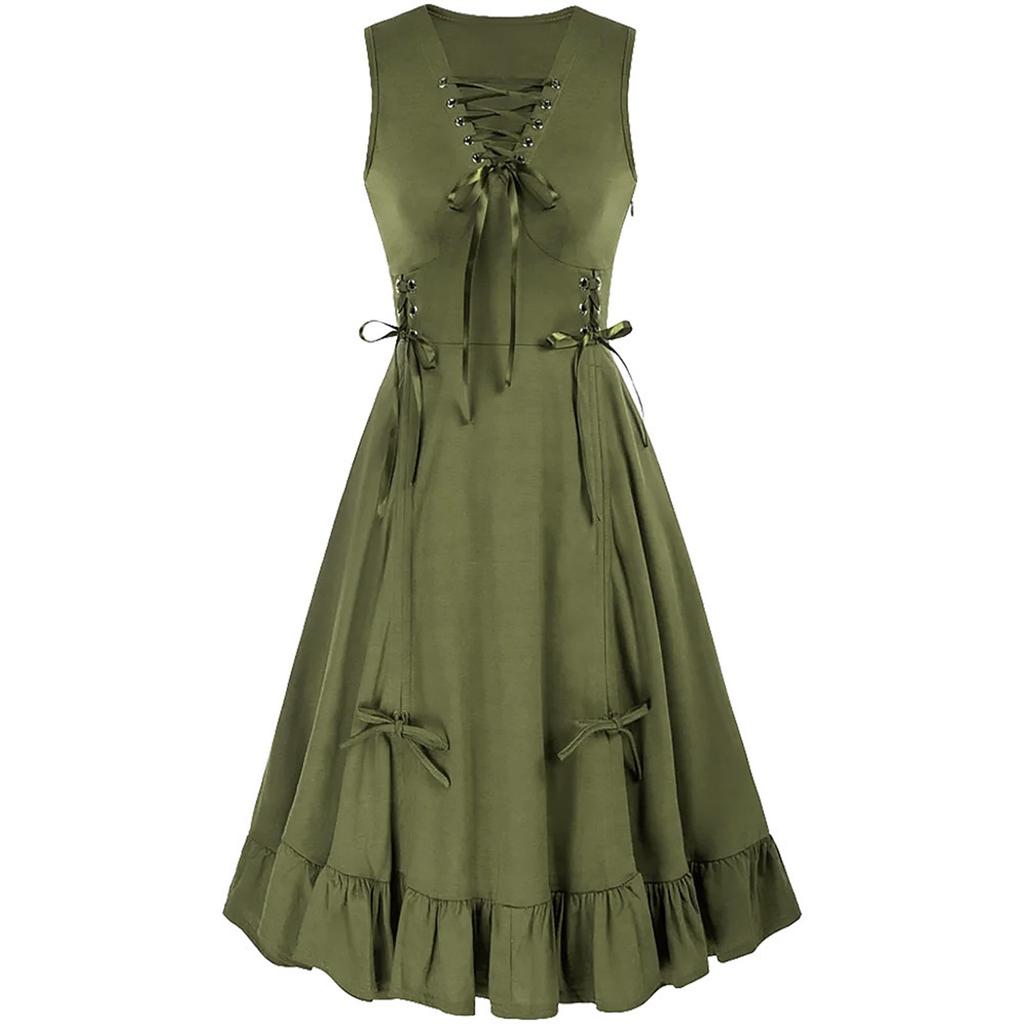 Dame Vintage Ensfarvet Blondekrage Cos Kjole