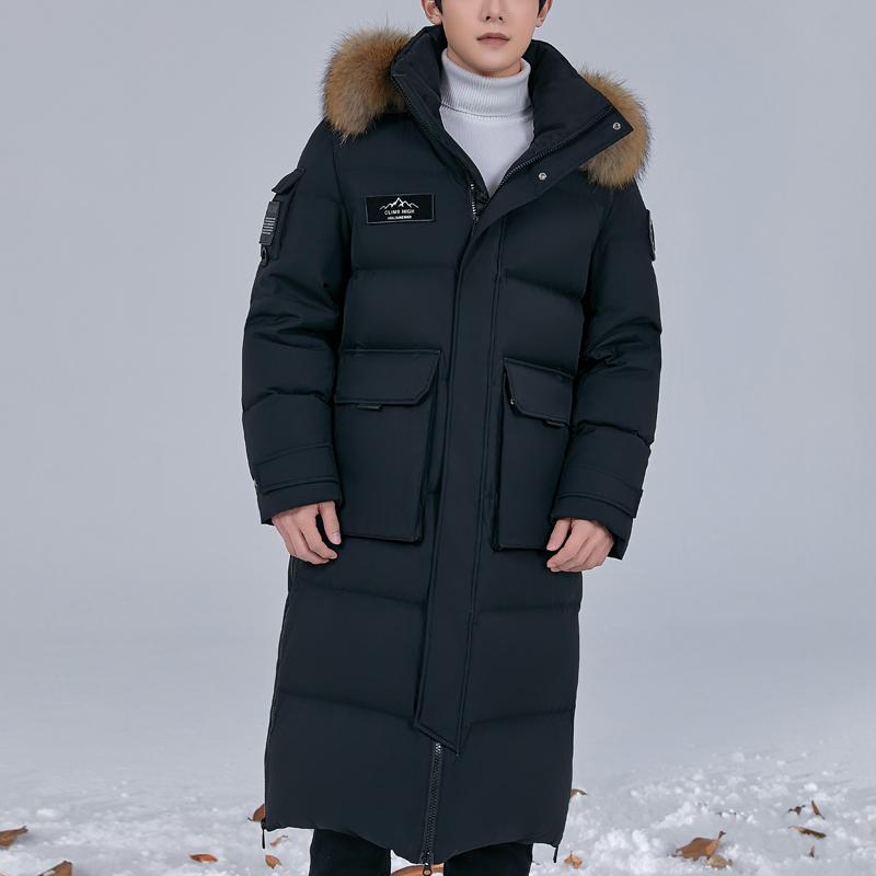 

Зимние длинные пуховики с воротником из натурального меха для мужчин, парки с капюшоном, теплые куртки с пухом белой утки, мужская верхняя одежда M чёрный