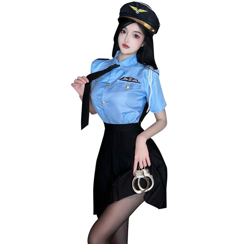 Pleated Skirt Cosplay Sexy Adult Products Career Sex Blue Policewoman Suit Seduction