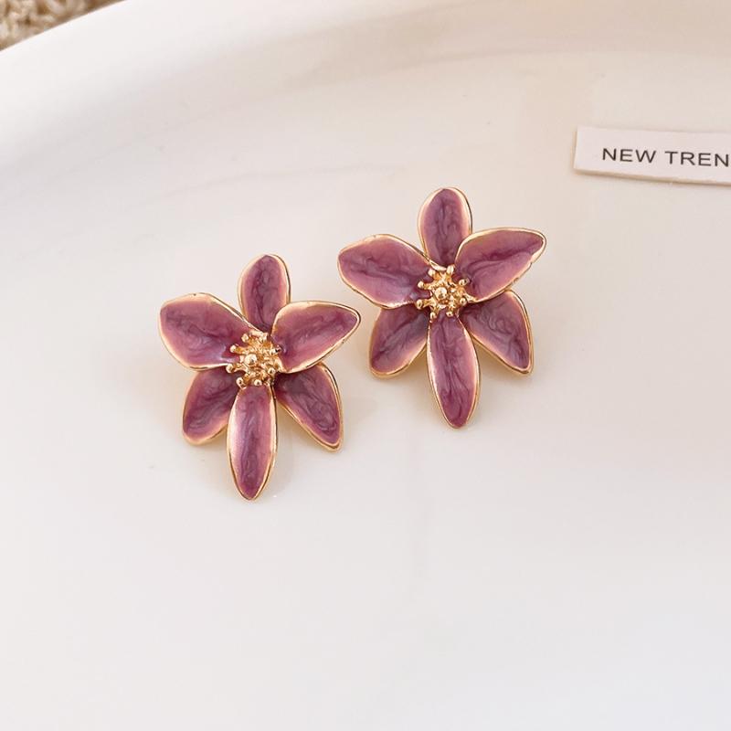 Vintage Metal Colorful Oil Dripping Flower Big Earrings For Women Sweet Simple Fashion Bohemia Trendy Jewelry Accessories Gifts