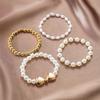 Trendy Hand-Woven Rice Bead Pearl Bracelet Set for Women