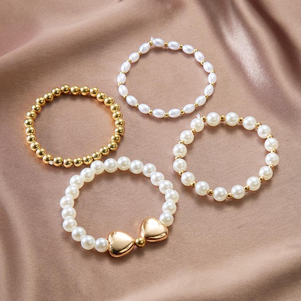 Trendy Hand-Woven Rice Bead Pearl Bracelet Set for Women