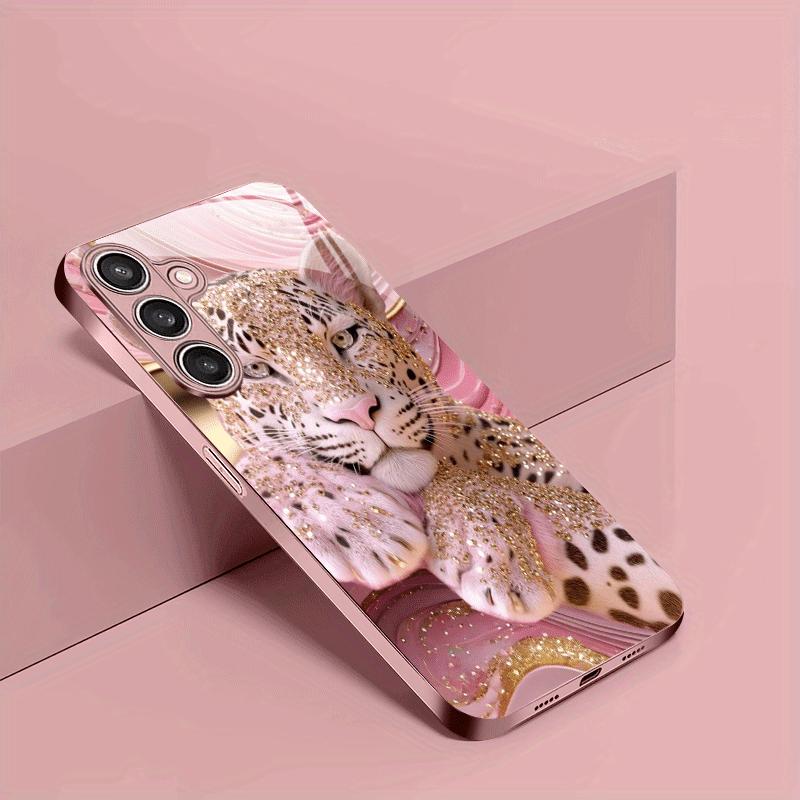 Pink Gold Leopard Pattern Glass Tempered Phone Case Suitable for Samsung Galaxy S26 S25 S24 S22 S21 S20 FE/Ultra/Plus Hard Case
