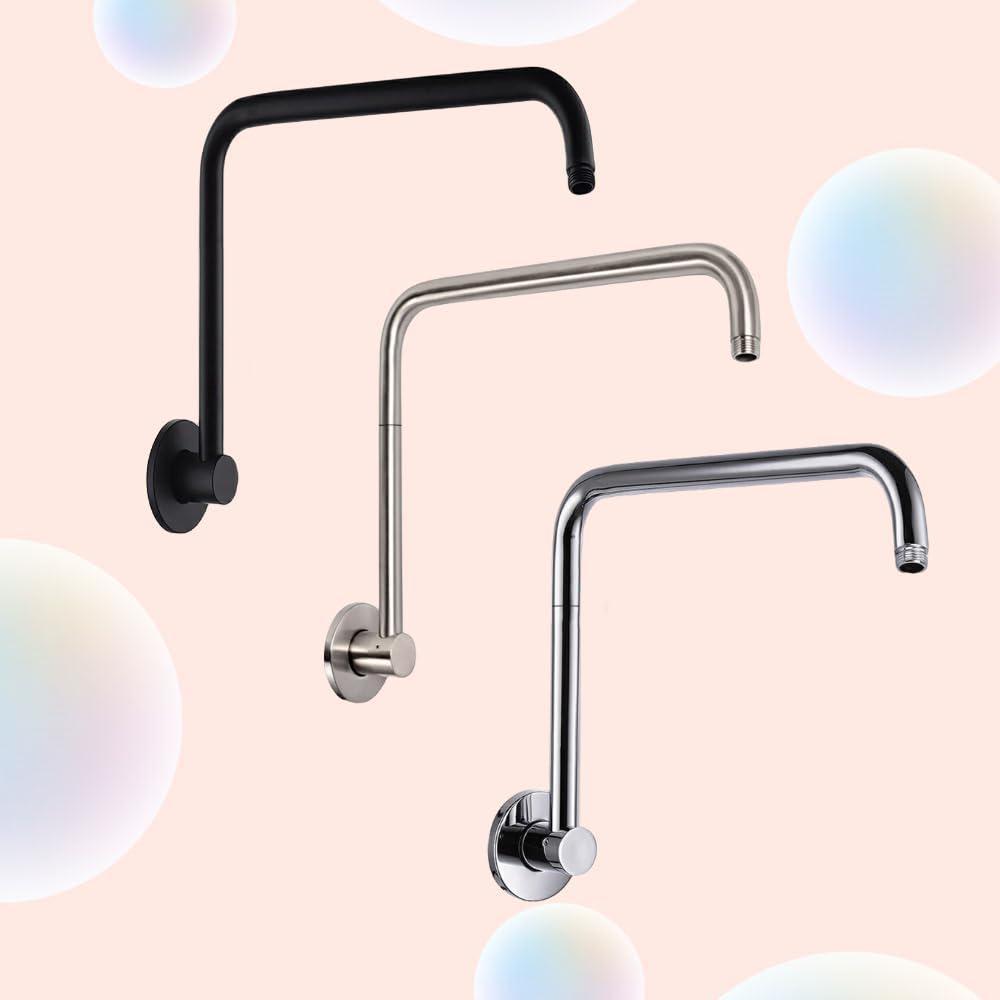 Stainless Steel High-Level Shower Extension Pipe,14.8-Inch, 360-Degree Swivel Shower Extension Pipe Arm,Swivel Shower Head Extension Arm with Flange