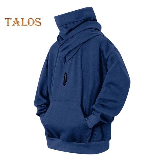 Men Winter Hoodie High Collar Neck Protection Hooded Pullover Long Sleeves with Big Pocket Elastic Cuffs And Hem Loose Daily Sport Top