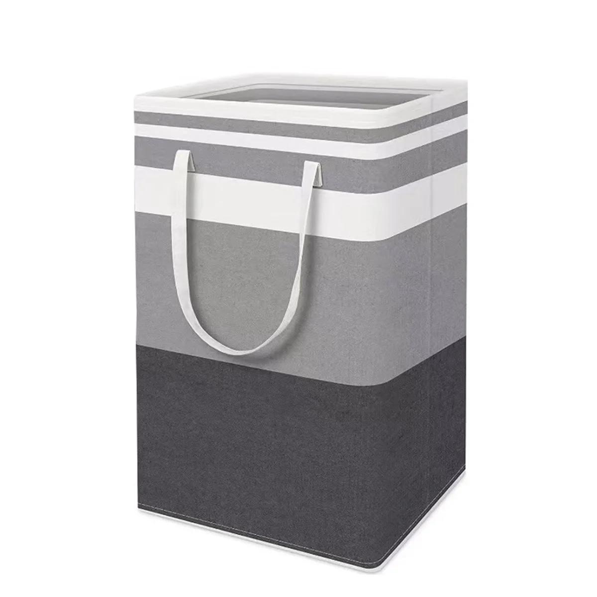 

1pc Grey Large Capacity Waterproof Cotton Linen Dirty Clothes Basket Simplified Clothes Storage Box Foldable Storage Bag