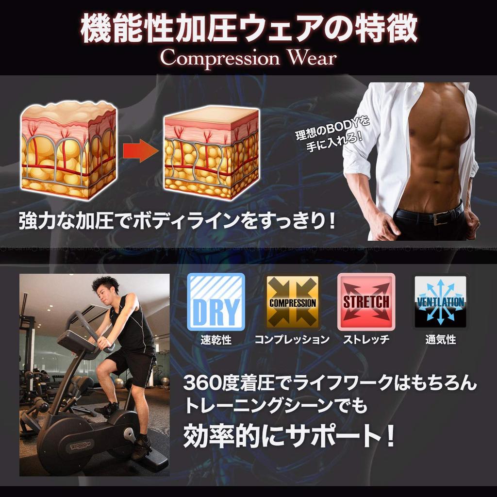 Compression Wear Sports Round M [Sportia] Shirt, Neck, Sleeveless, Men's, Black,