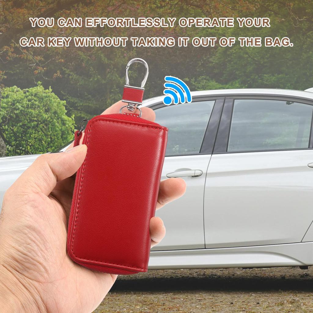 Genuine Leather Keychain Car Key Coin with 6 Metal Key Zipper Red [uxcell] 2-Piece Case, Case, Purse, Hooks, Ring, Bag, Men's & Women's,