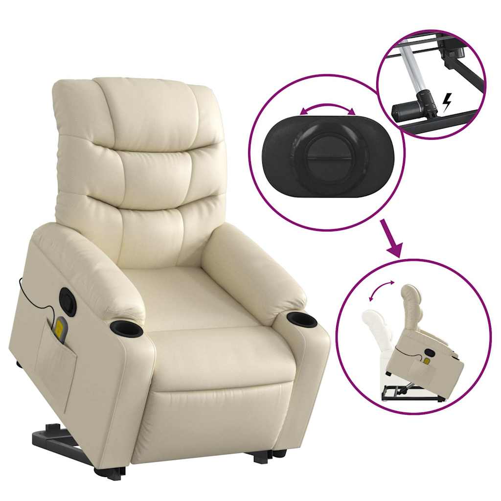 Massage Recliner with Rising Function Cream Faux Leather