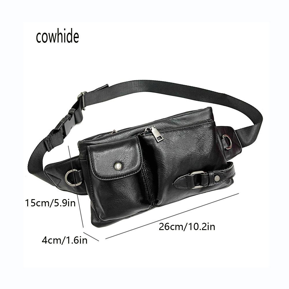 Fashion Men'S And Women'S Fanny Packs, High-Quality First-Layer Cowhide Black Fanny Packs, Breast Bags, Genuine Leather Satchel.