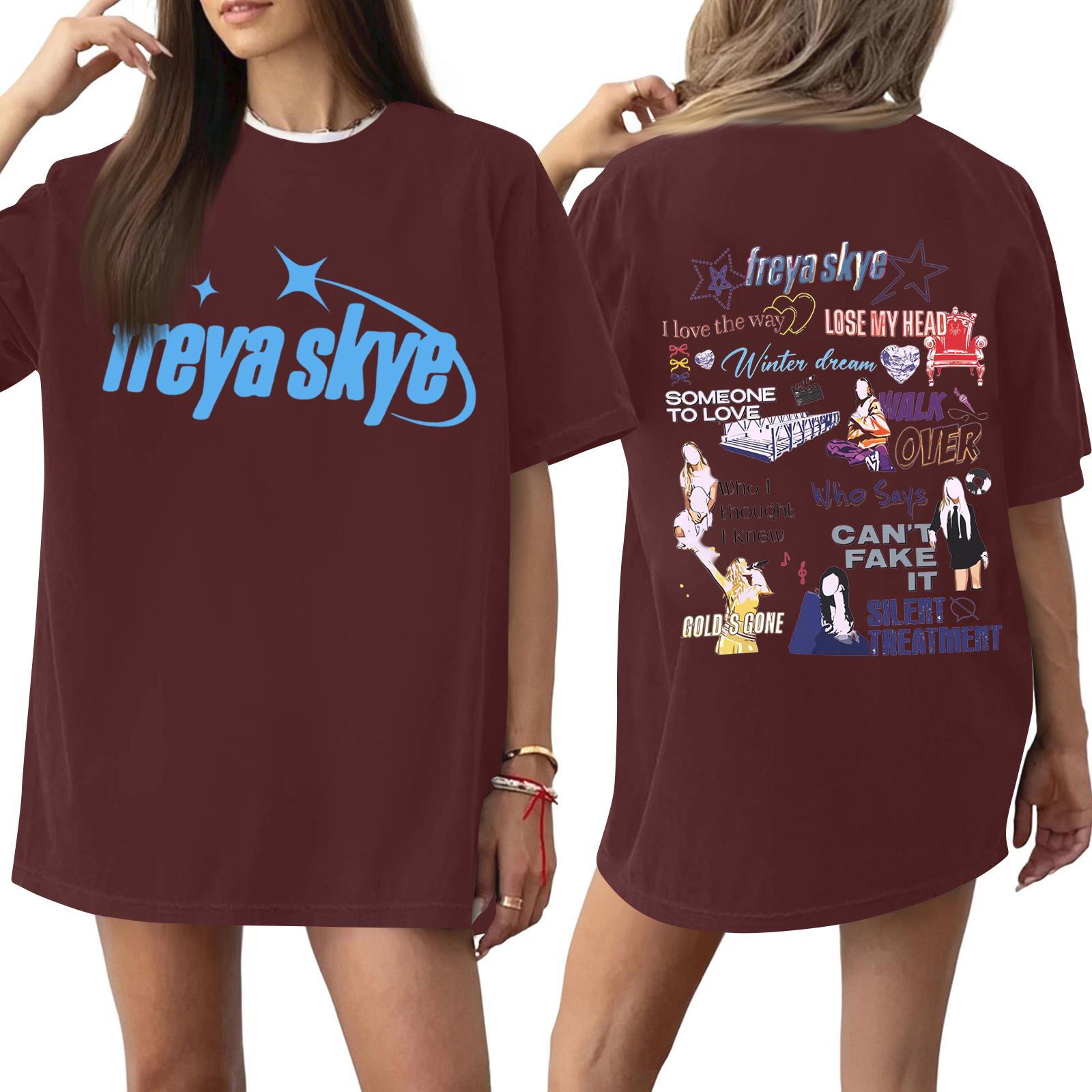 

Freya Skye Casual Short Sleeve T Shirt Women Letter Graphic Print Loose Fit Crew Neck Cotton Blend Tee Top S винний