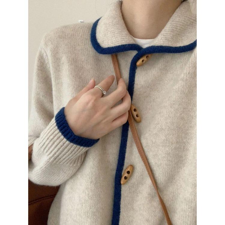 Women's Sweater Doll Collar Horn Button Knitted Cardigan Autumn/Winter Sweater Coat