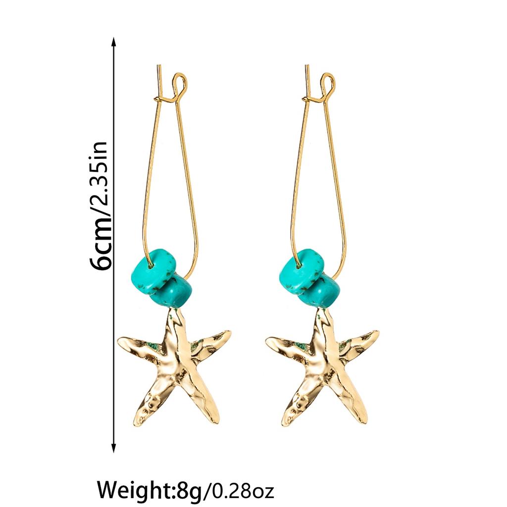 Holiday beach wind turquoise alloy starfish pendant women's earrings suitable for holiday parties, versatile for daily use