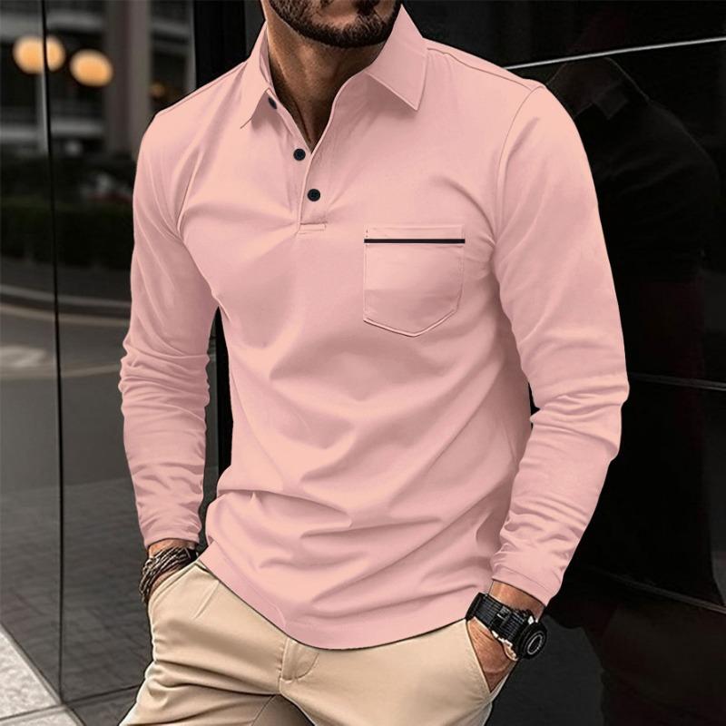 

Spring Long Sleeve V-neck Casual Top for Men with Button Pockets S