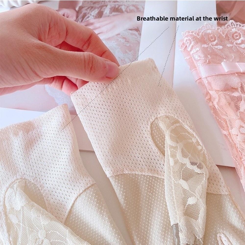 Full-finger Design Women Sun Protection Gloves Anti-skid Ice Silk Lace Gloves Outdoor Activities