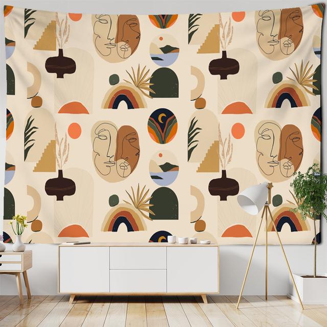 Ilustrație de linie simplă Tapiserie Agățat pe perete Pictură în ulei retro Stil boem În Decorul casei Fundal pânză