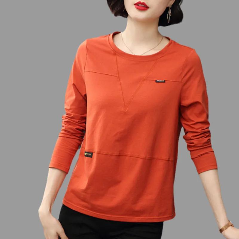 Long-sleeved Pure T-padded Women's Loose 2025 Autumn Winter New Style Belly-covering Versatile Fashion Top Base Shirt