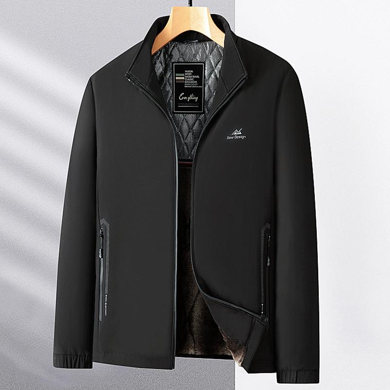 New Autumn and Winter Men's Stand-up Collar Jacket, Middle-aged and Elderly Velvet Thickened Warm Dad Winter Jacket