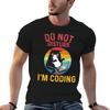 Do Not Disturb I’m Coding. Funny and Cute Cat. T-Shirt Basic Casual Short Sleeve Cotton Shirt