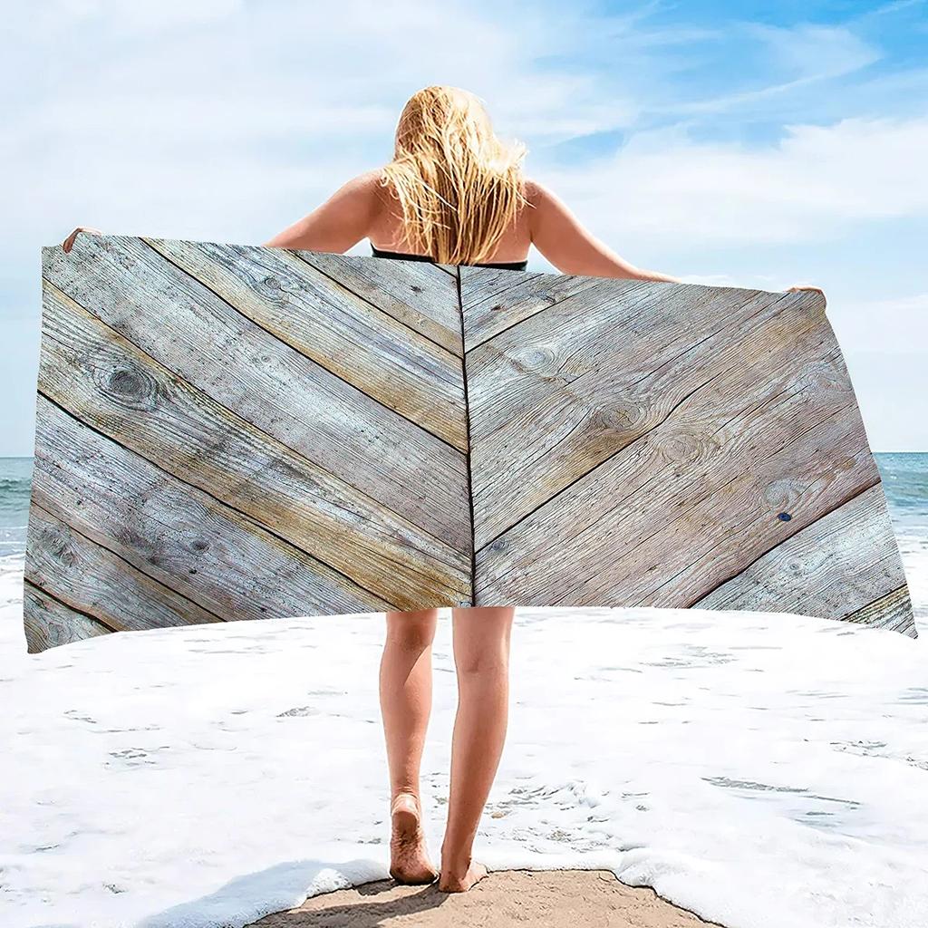 Retro Aged Barn Wood Beach Towel Sand Free Farmhouse Beach Towel Bathing Towel Lightweight Pool Towels for Adult Women Men