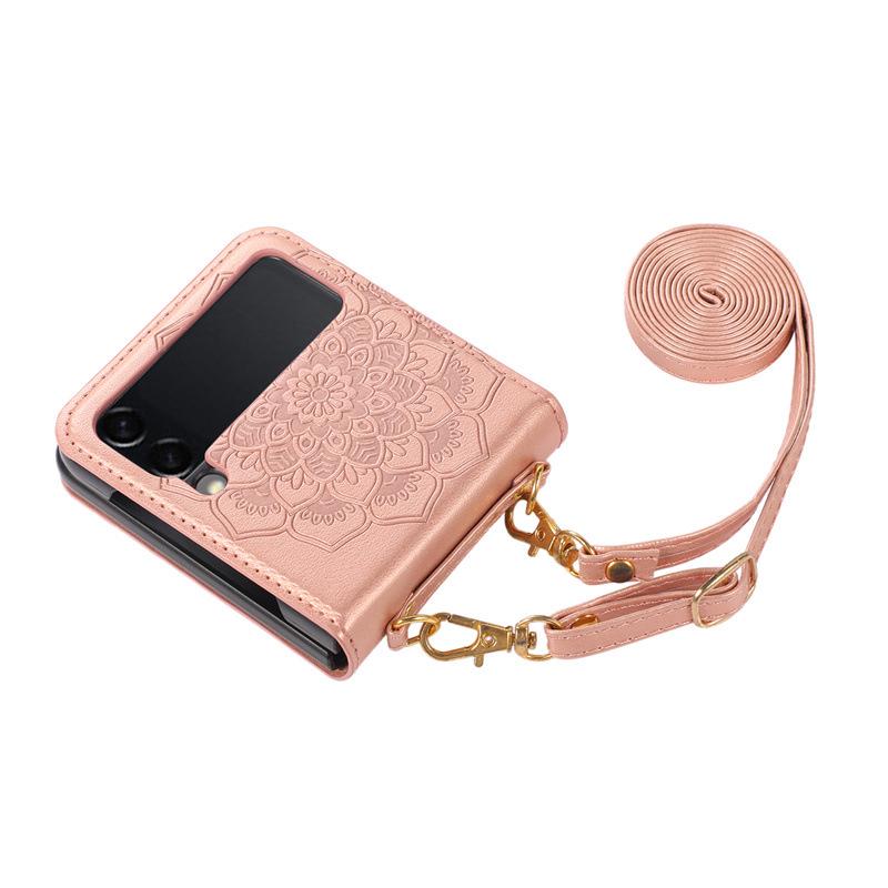 Mandarava Flower Crossbody Case for Samsung ZFlip7/6/5/4 - Foldable Screen Protective Cover with Lanyard