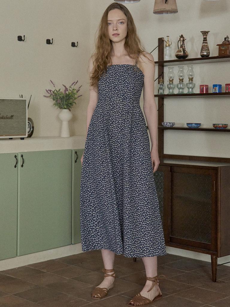 AVANT-G Floral Pattern Sleeveless Dress - Navy