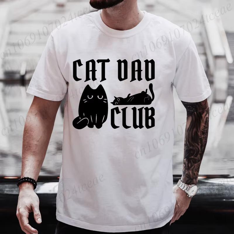 Summer Unisex Tshirt Funny Goth Cat Dad Club Print Tees Oneck Unisex Short Sleeve Casual For Male Tshirt Tops Black Cat Lover Gift