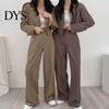 Lady Wide Leg Trousers 2 Pcs/Set Women Coat Pants Set Lapel Single-breasted Cardigan Long Sleeve Jacket High Waist Straight Formal Commute Outfit