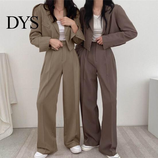 Lady Wide Leg Trousers 2 Pcs/Set Women Coat Pants Set Lapel Single-breasted Cardigan Long Sleeve Jacket High Waist Straight Formal Commute Outfit