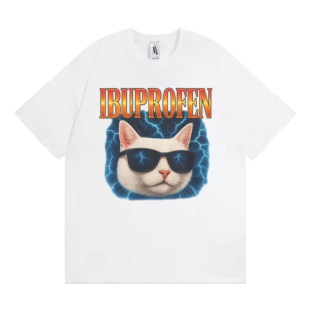 IBUPROFEN Funny Lightning Dank Cat Meme Tshirts Unisexs Clothes Fashion High Street T Shirt Summer Tops Loose 100 Cotton Tshirt