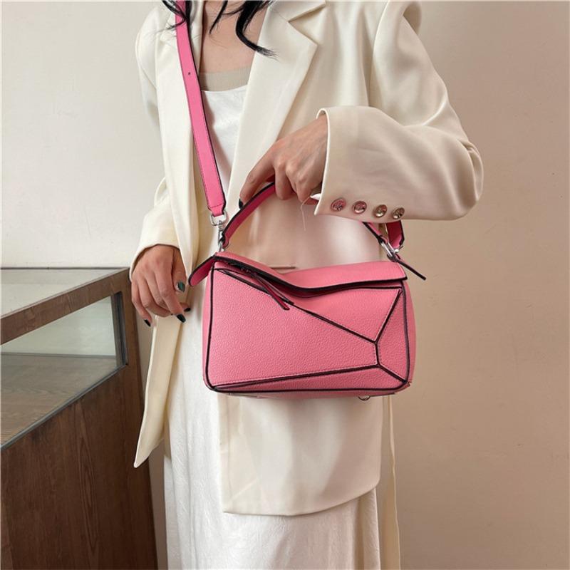 New solid color splicing lychee pattern messenger bag geometric folding portable shoulder bag
