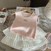 Korean-Style 2024 Summer Girls' Knit Vest & Pleated Skirt-Pants Set