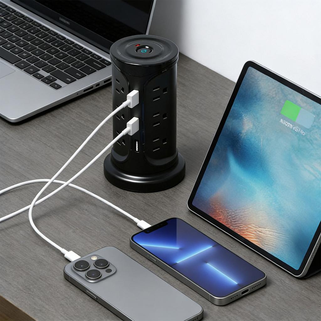 Reliable Electrical Outlet Tower With 12 Outlets And 3 USB Rectifiers Constructed In Safety Features