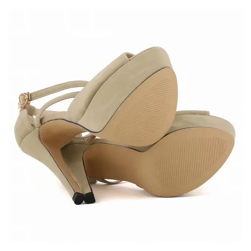 Women Pumps Stilettos Sexy 14cm Fashion Peep Toe High Heels Platform Ankle Strap Sandals Red Bridal Wedding Shoes Large Size 44