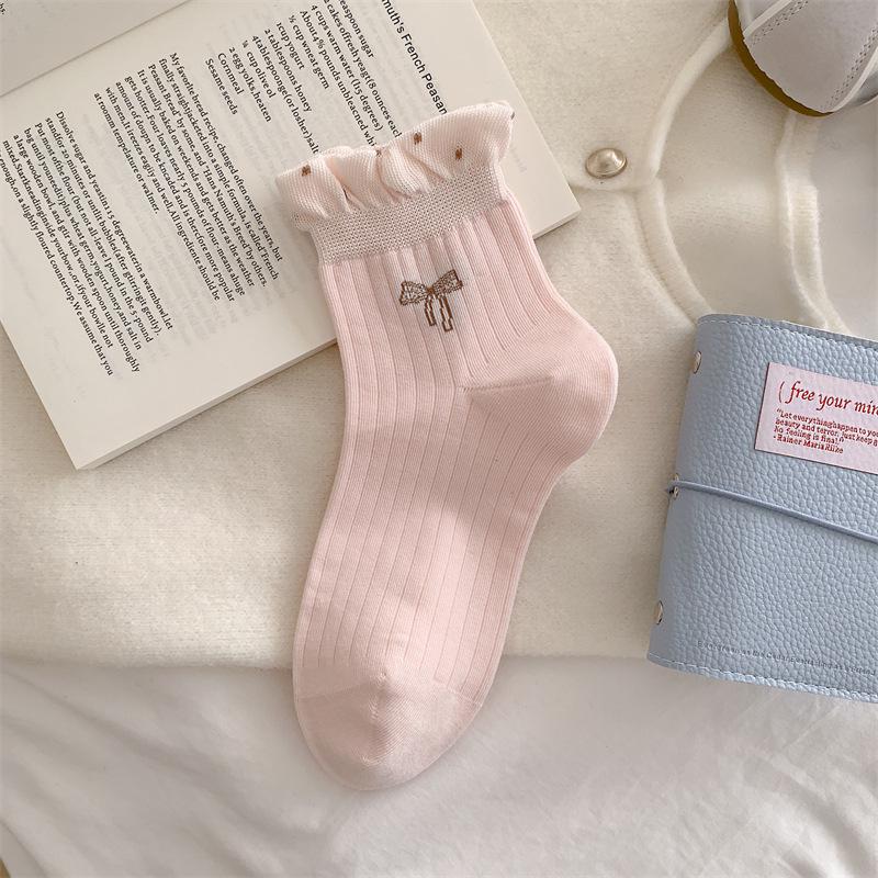 Women's Polka Dot Bowknot Ankle Socks - Thin, Non-slip Cotton for Spring, Summer, Autumn
