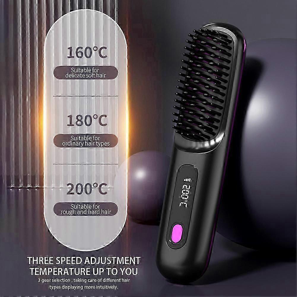 Kabelloser Haarglätter-Kamm, LED-Anzeige mit 3 Temperatureinstellungen, 360° Verbrühschutz, Keramik-Heißkamm mit negativen Ionen für schnelles Styling