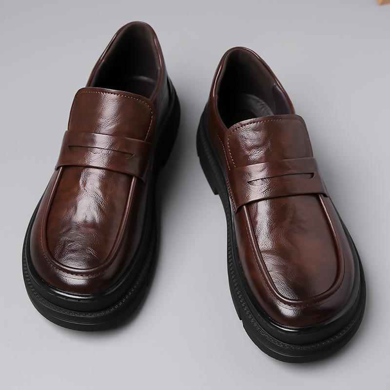 Fashion Classic Brand Men's Thick Soled Loafers Retro Brown Office Business Work Shoes Men's Banquet Formal Shoes Height Increasing