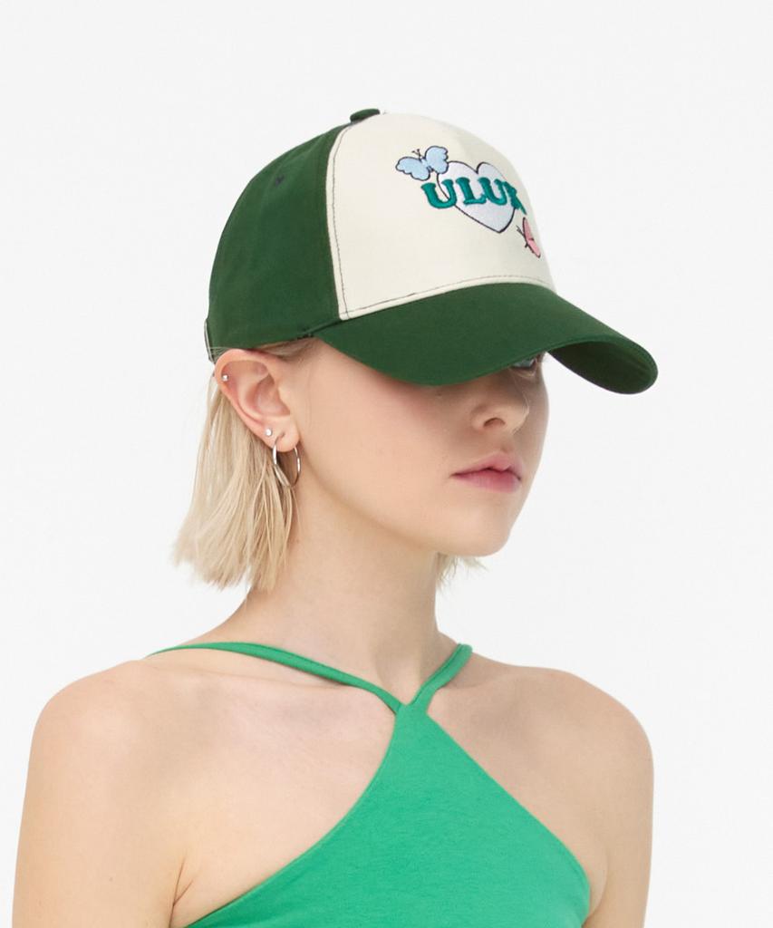 ULUK Heart Font Volume Embroidery Color Block Ball Cap_Green