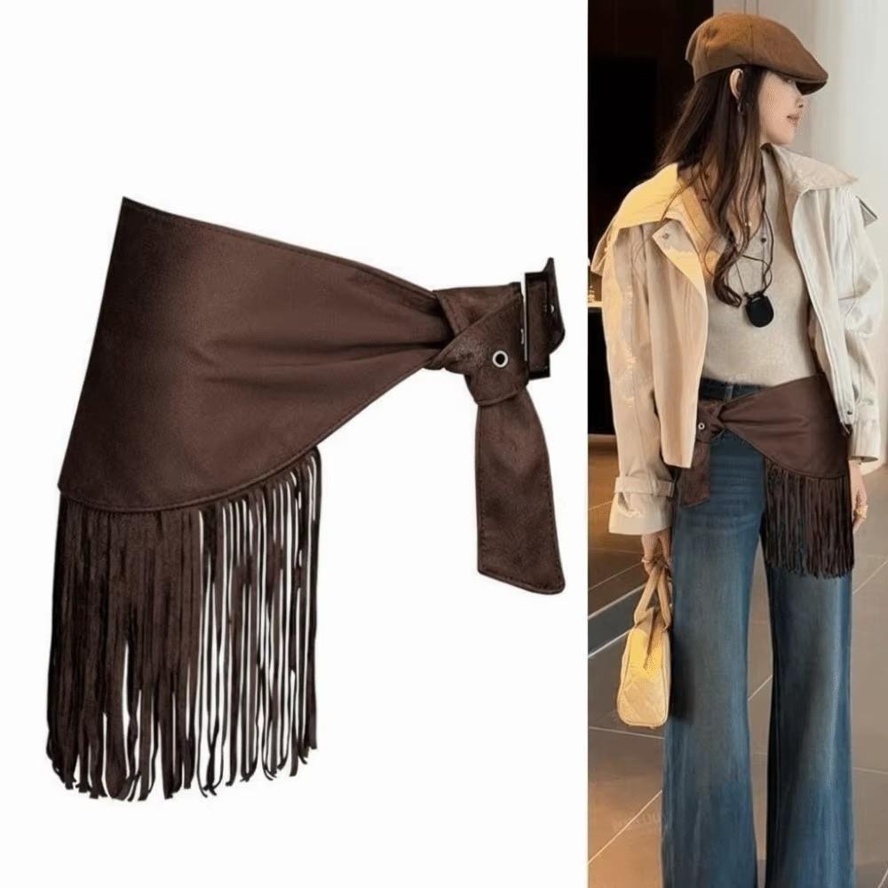 Cowboy Style Tassel Waist Belt Fringe Triangle Butt Curtain Fashion Mini Skirts  Dress Belt