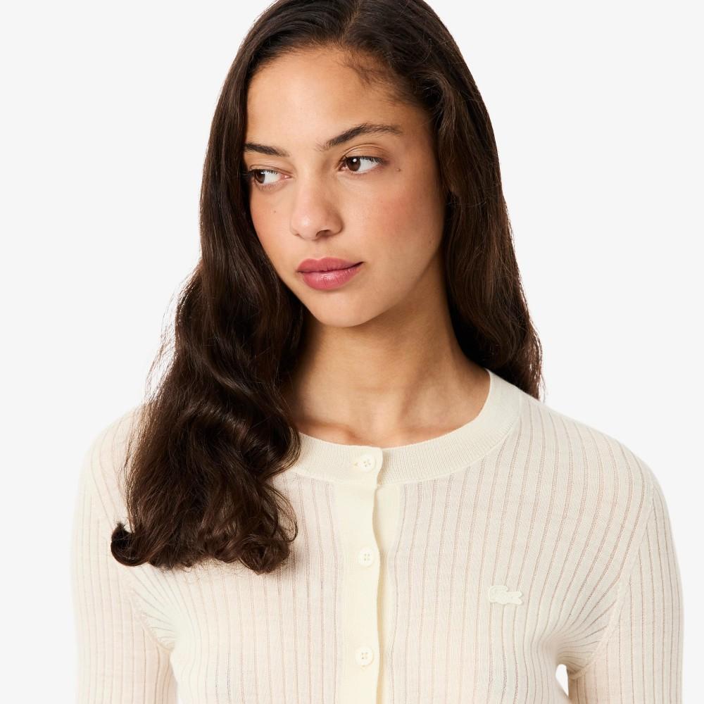 Lacoste Women's Ribbed Merino Wool Crew Neck Cardigan AF4141-55N70V