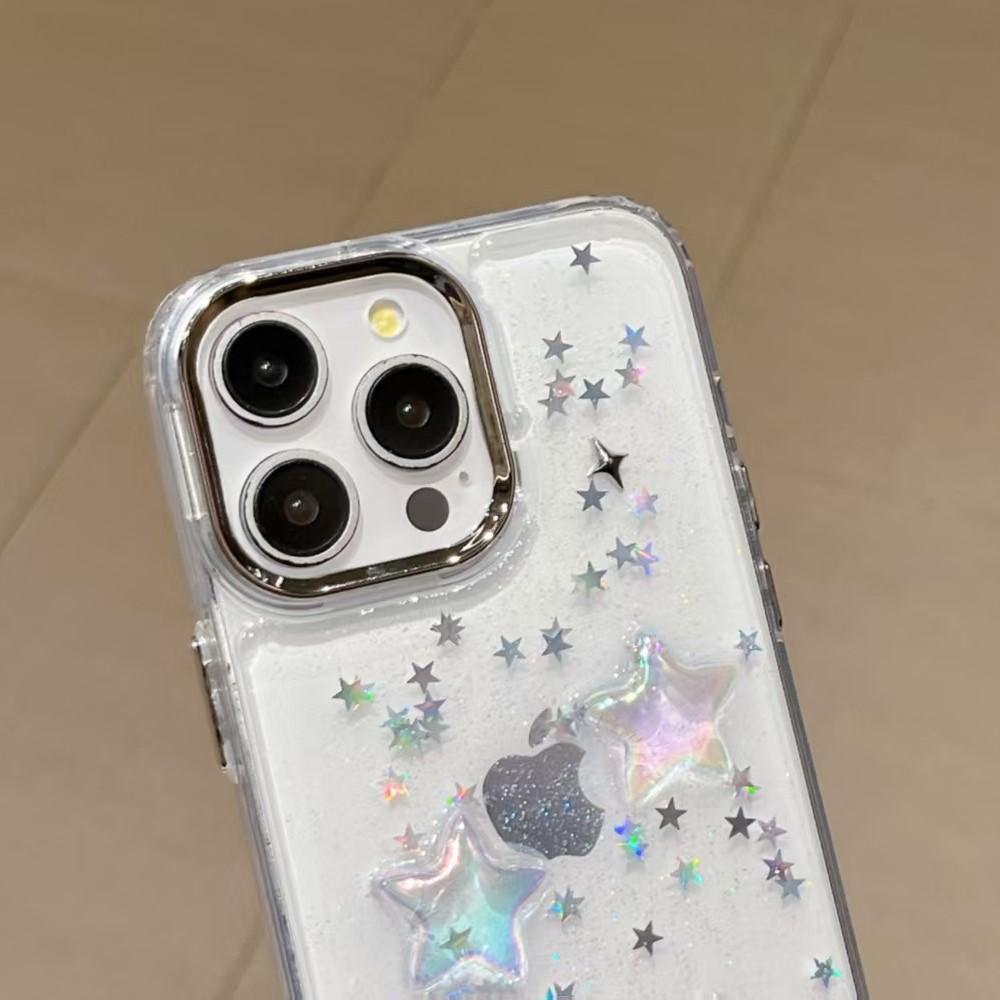 Ins Korean Gradient Star Bling Glitter Phone Case For iPhone 16 15 14 13 12 11 Pro Max Plus Shiny Clear Shockproof Cover