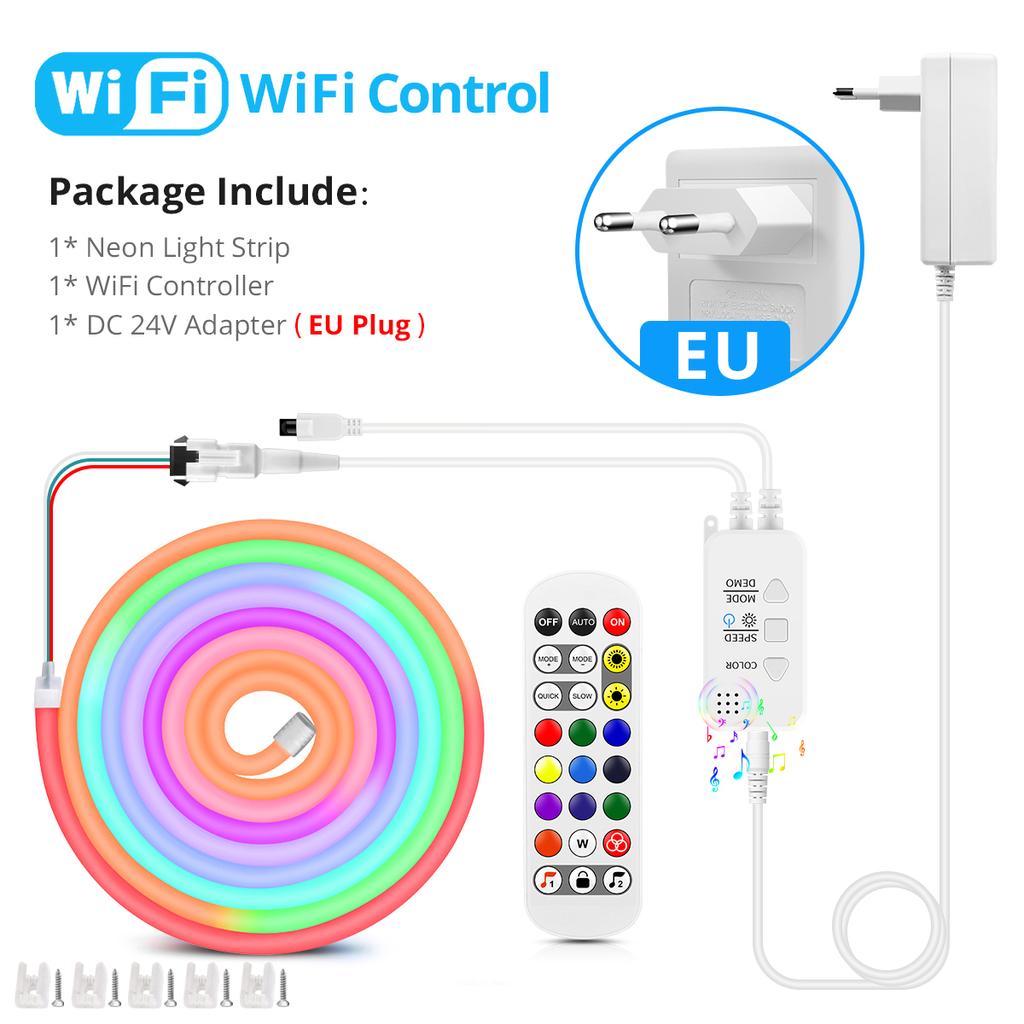 Tuya WiFi LED Neon Strip Light 24V RGBIC Dimmable LED Strip Bluetooth APP Control Waterproof Silicone Tube Neon Tape Wall Decor