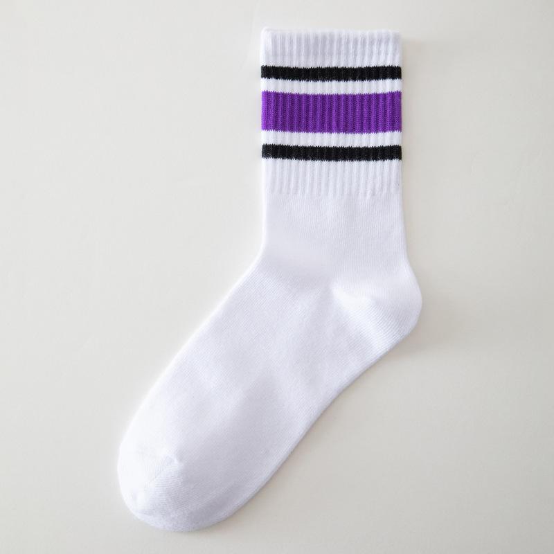 New Fashion Color Block Striped Mid-calf Sports Socks Men Women Breathable Cotton Socks Outdoor Running Basketball Cycling Socks